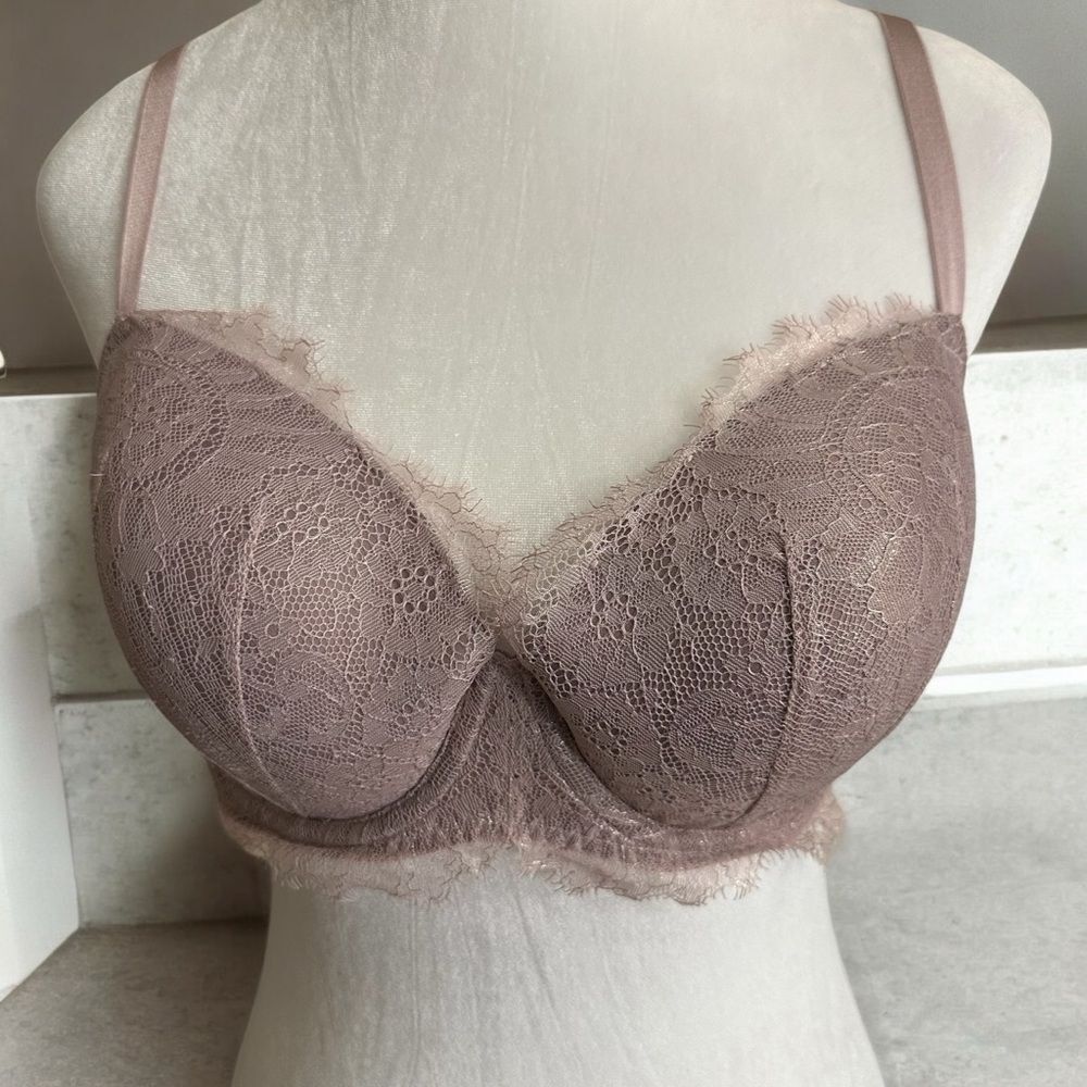Victoria's Secret Dream Angels Lined Demi Bra Mauve 36D Womens Lace Shimmer